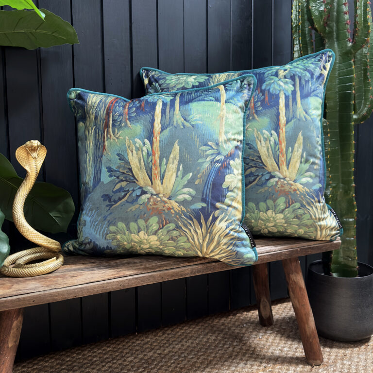 love frankie enchanted wood velvet cushion with piped