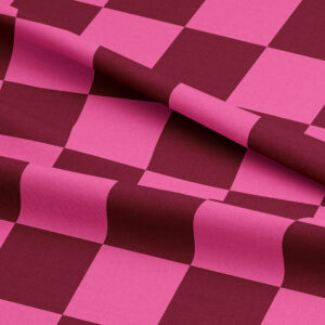 Love Frankie Fabric - Checkmate Checkerboard Fabric in Peach Fuzz - Raspberry & Jam
