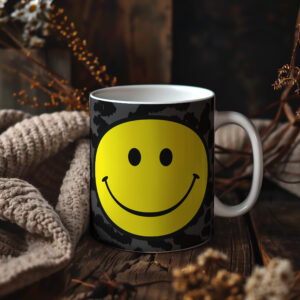 Grey & Black Leopard Print Smiley face Mug - Love Frankie