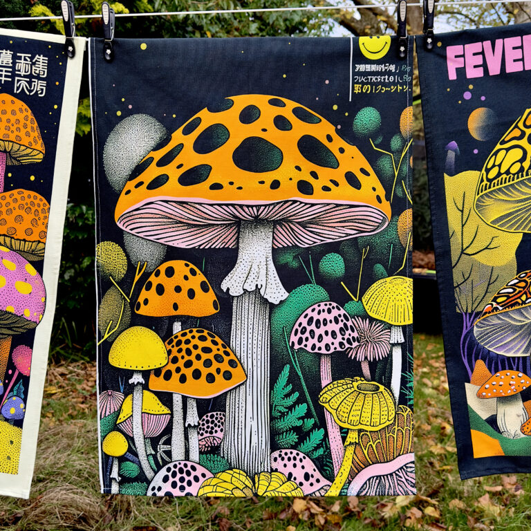 Love Frankie Trippy Magic Mushroom Tea Towels - "Pipe Dream" Designed by Love Frankie and Printed in the UK