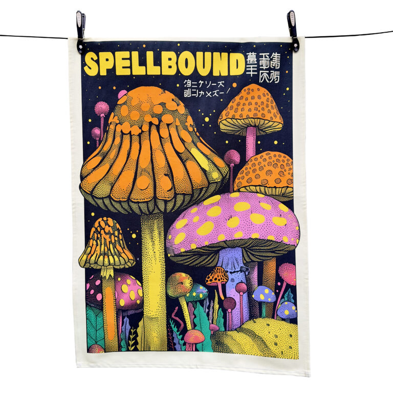 Love Frankie trippy Mushroom spellbound tea towel cut out