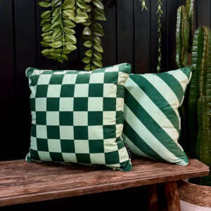 Apple Sours Green Reversible Checkmate Checkerboard & Helter Skelter Stripe Cushions