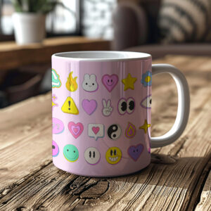 You're a Q-T. Cutie Emoji Kawaii Pink Mugs Designed by Love Frankie and printed in the UK.