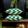 Apple Sours Green Reversible Checkmate Checkerboard & Helter Skelter Stripe Cushions