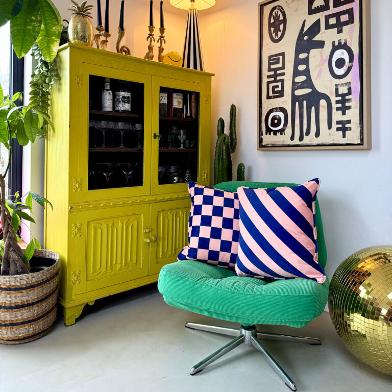 Peach Fuzz Reversible Checkmate Checkerboard & Helter Skelter Stripe Cushions