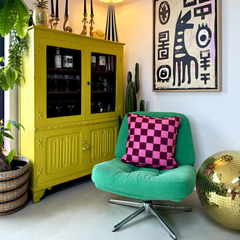 Raspberry Ripple Reversible Checkmate Checkerboard & Helter Skelter Stripe Cushions