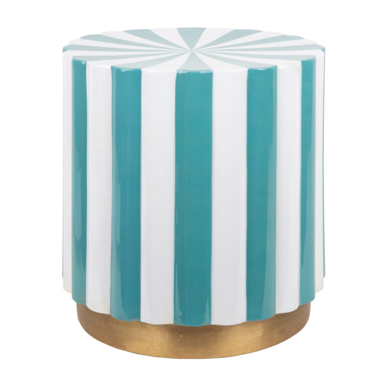 Candy Stripe Stool in Turquoise Blue and White