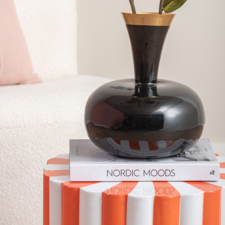 Candy Stripe Stool in Tangerine and White