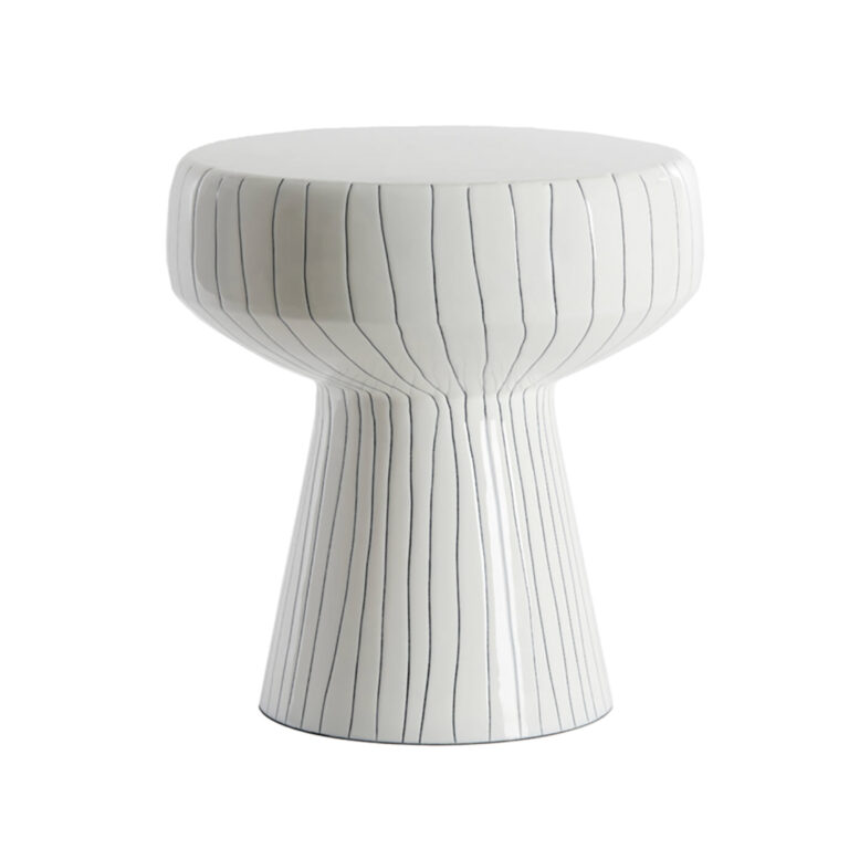 White Organic Striped Side Table Large