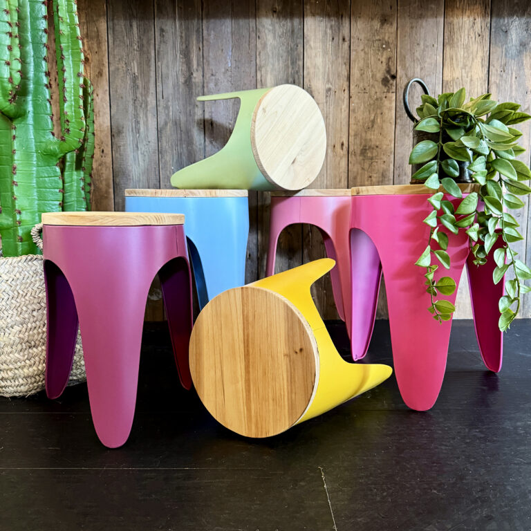 Tripod Stools available in two sizes and 6 different colours from Love Frankie