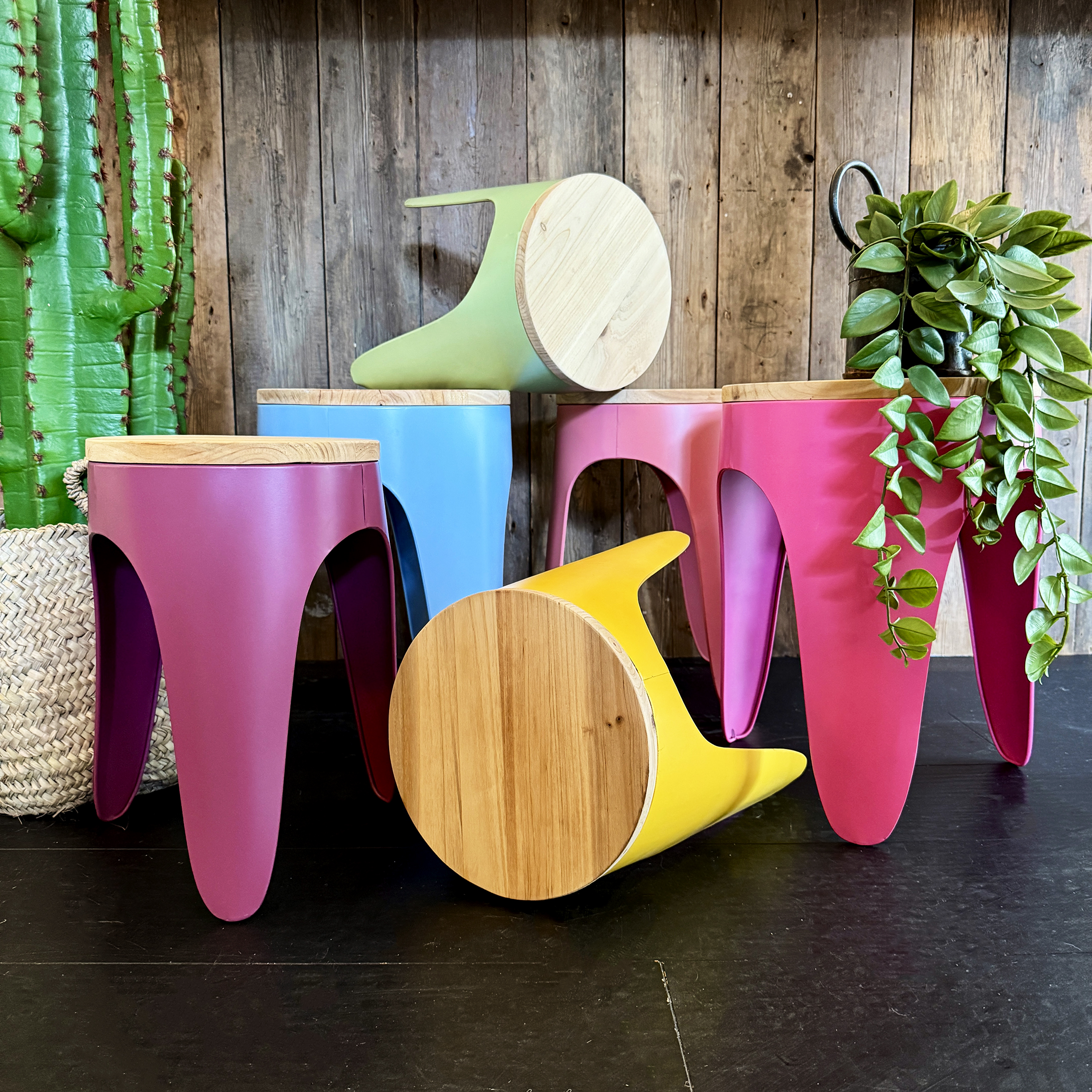 Tripod Stools available in two sizes and 6 different colours from Love Frankie
