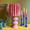 Tilted Stripe Gathered Shades - Tutti Frutti Pictured with our Pink Pebble Table Lamp