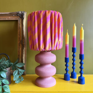 Tilted Stripe Gathered Shades - Tutti Frutti Pictured with our Pink Pebble Table Lamp