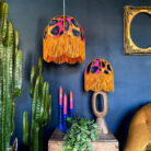 Sadie – Fringed Velvet Lampshade in Electric Leopard Print | Handmade Soft Shade | Vintage Tasselled Lighting | Ceiling or Table Lamp