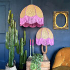 Birdie – Hessian & Pink Fringed Lampshade | Handmade Lighting UK