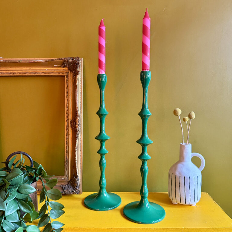 Love Frankie spindle candle holder forest green